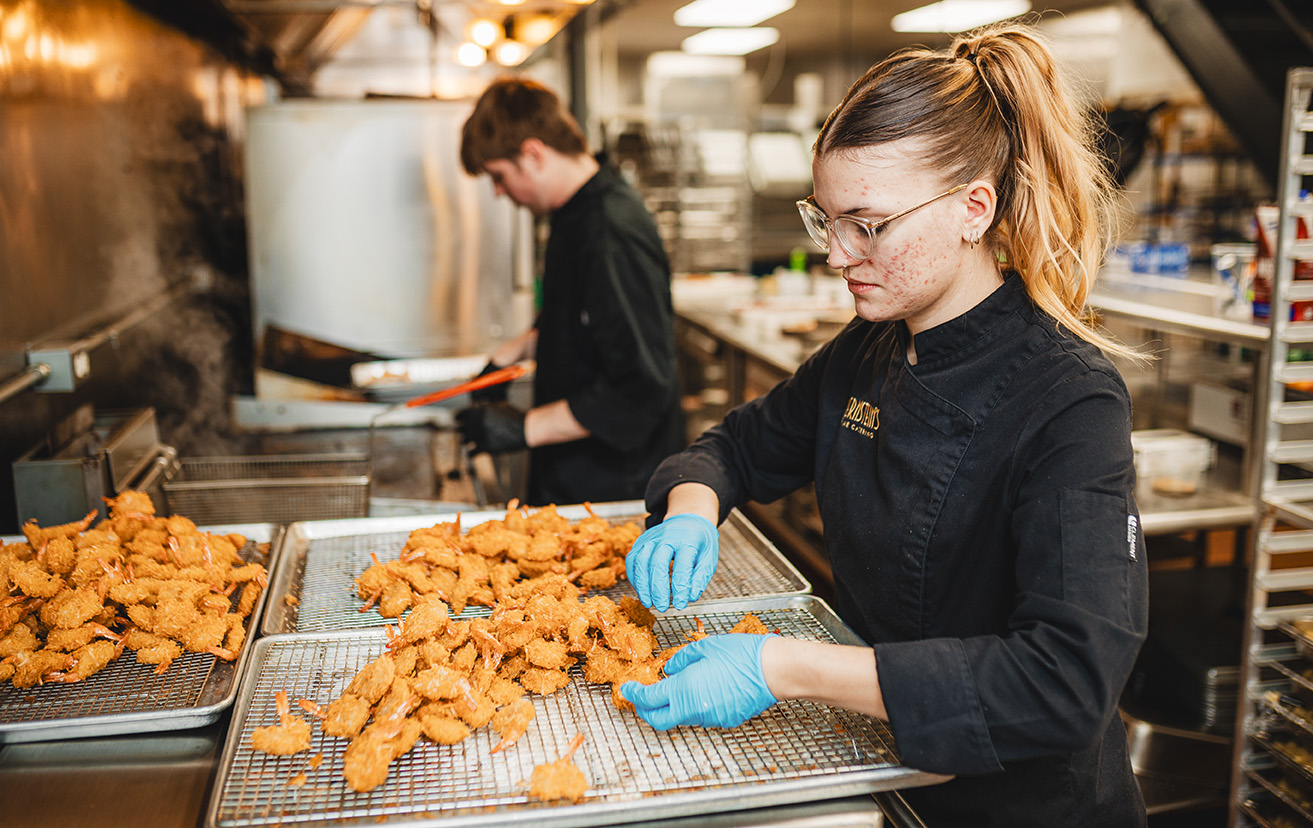 Bernstein's Staff Sorting Cooked Shrimp